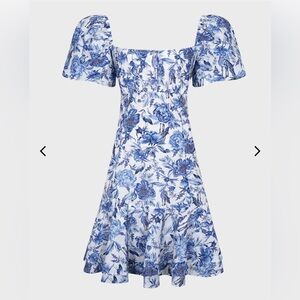 Aqua Blu Current List $399 Scarlet Mini Dress Blue White Floral Jungle Animals